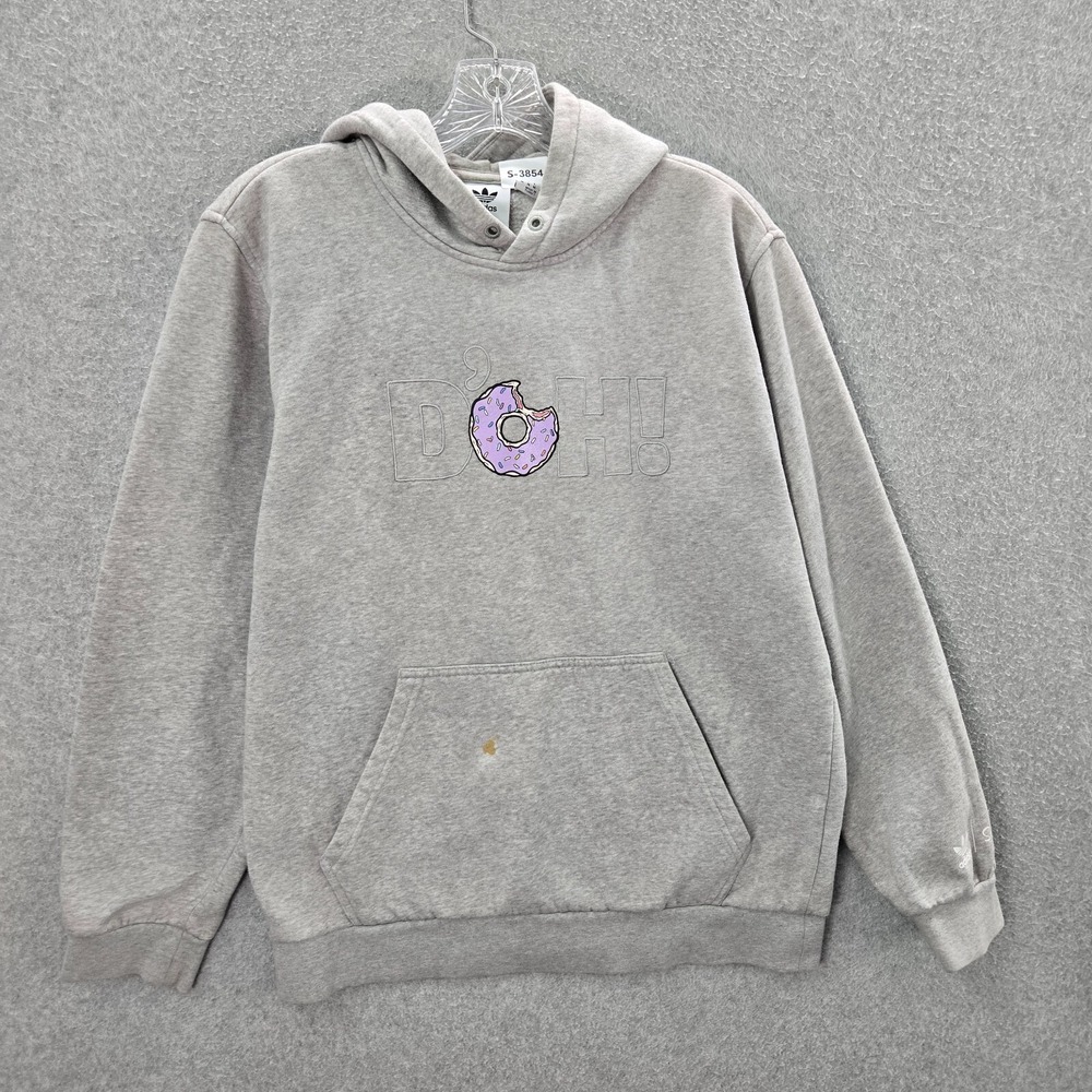 Adidas x The Simpsons Men Sweatshirt Medium Gray Doh! Donut Pink Sprinkles READ